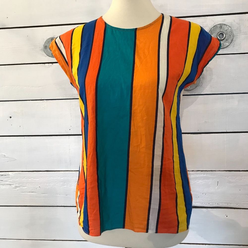 Rainbow Striped Drop Shoulder Top